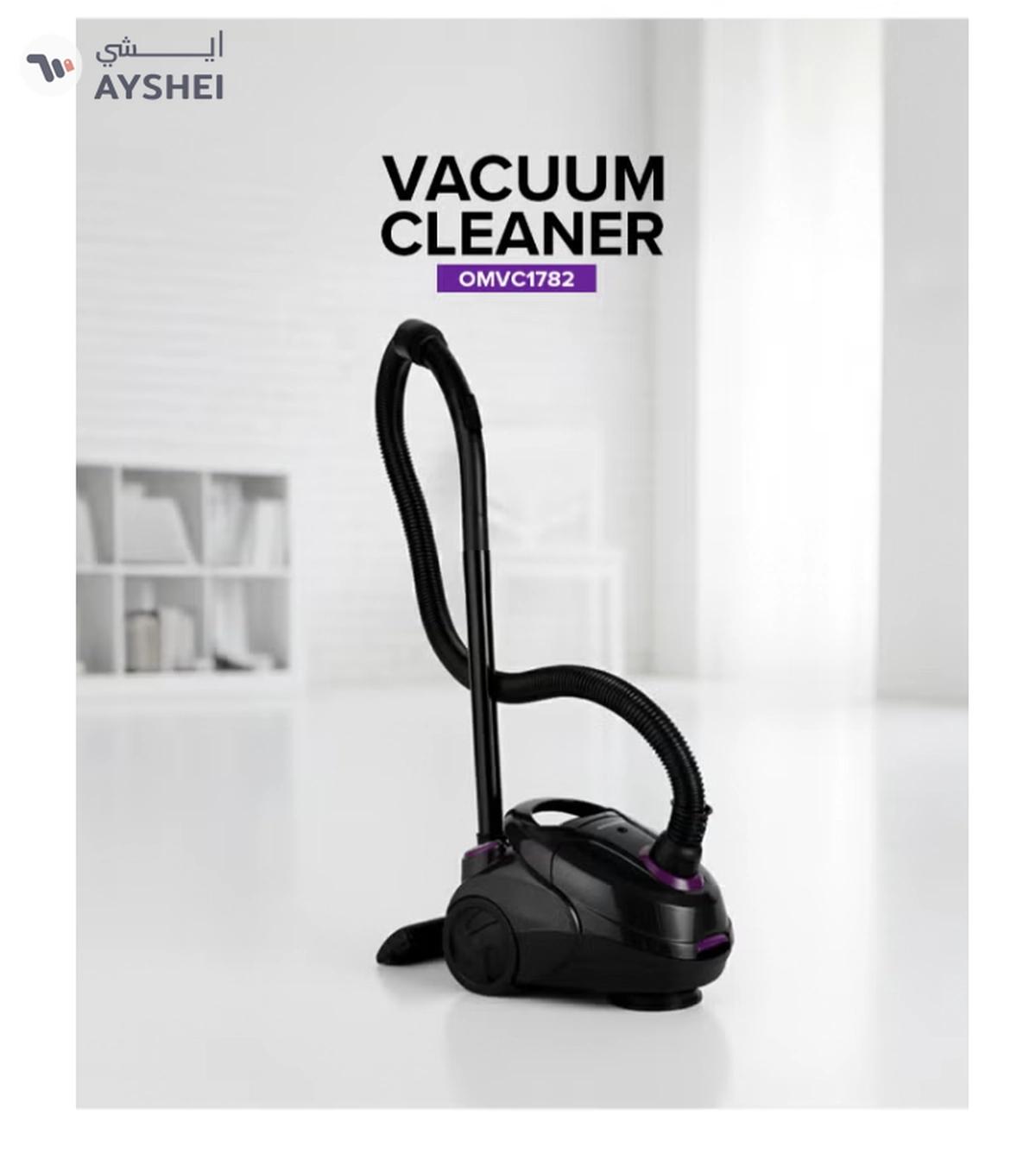Olsenmark Vacuum Cleaner With Dust Bag 1400W OMVC1782, Powerful Suction, Dust Full Indicator,Dust Bag capacity 1.5L, Flexible Hose With Airflow On Handle, Pedal Switch And Auto-Rewinding Wire 1.5 L 1400 W OMVC1782 Black/Purple-0-portrait