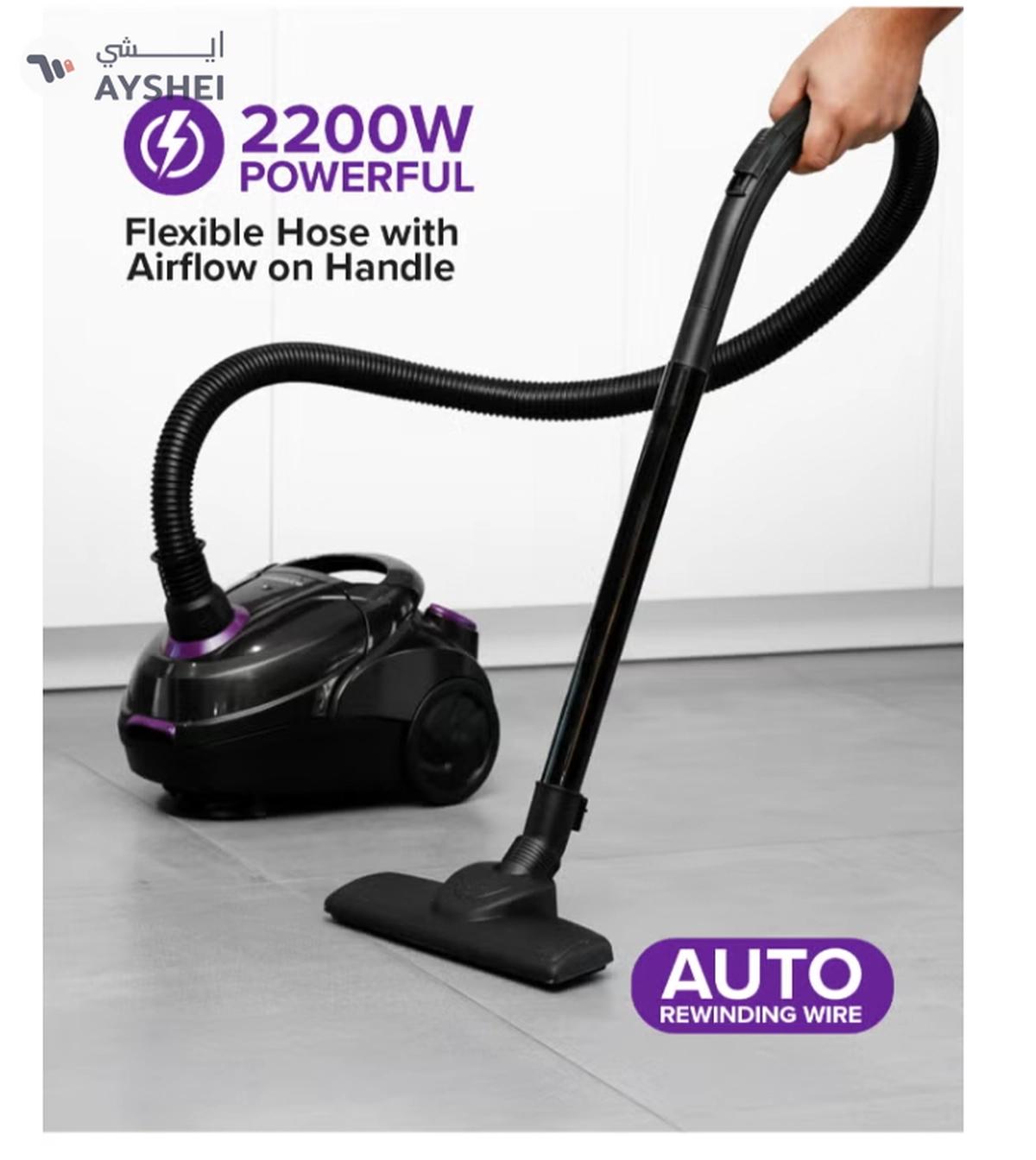 Olsenmark Vacuum Cleaner With Dust Bag 1400W OMVC1782, Powerful Suction, Dust Full Indicator,Dust Bag capacity 1.5L, Flexible Hose With Airflow On Handle, Pedal Switch And Auto-Rewinding Wire 1.5 L 1400 W OMVC1782 Black/Purple-1-1