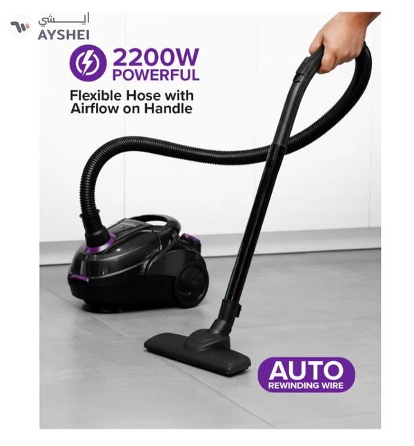 Olsenmark Vacuum Cleaner With Dust Bag 1400W OMVC1782, Powerful Suction, Dust Full Indicator,Dust Bag capacity 1.5L, Flexible Hose With Airflow On Handle, Pedal Switch And Auto-Rewinding Wire 1.5 L 1400 W OMVC1782 Black/Purple