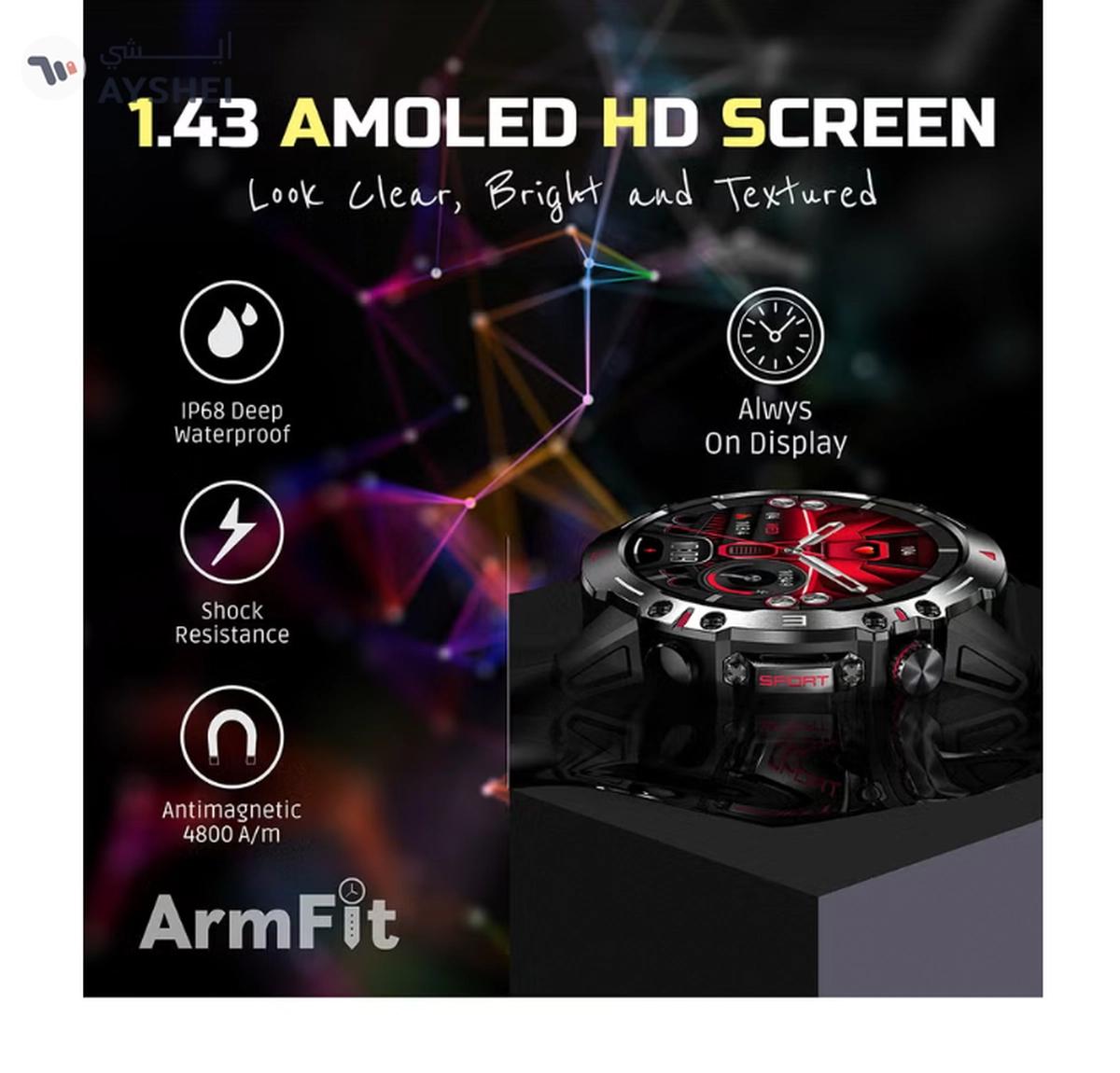 ARMFIT Hulk Smartwatch For Men, AMOLED Always On Display Bluetooth Calling Waterproof Fitness Watches Compatible With Android iOS Black-6-6