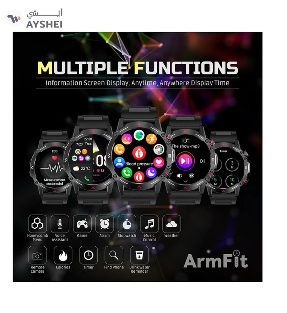 ARMFIT Hulk Smartwatch For Men, AMOLED Always On Display Bluetooth Calling Waterproof Fitness Watches Compatible With Android iOS Black-4-4