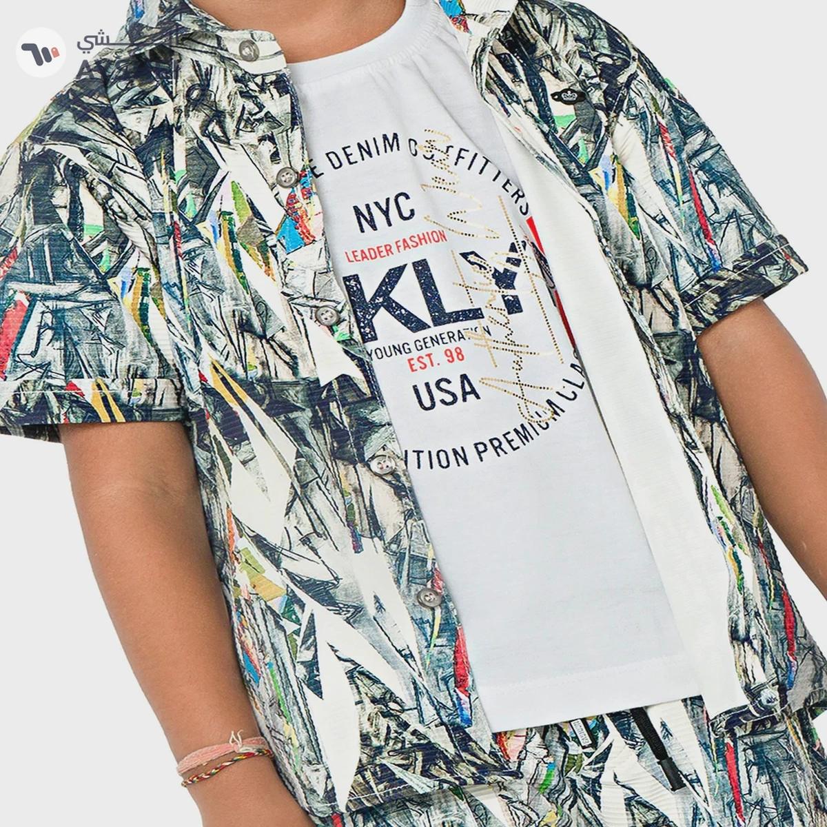 Babyqlo Nature explorer three-piece set for boys - tropical shirt, t-shirt, shorts-1-portrait