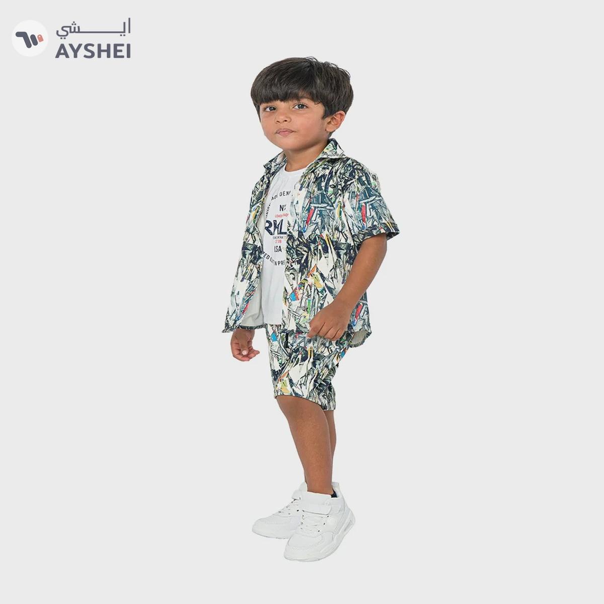 Babyqlo Nature explorer three-piece set for boys - tropical shirt, t-shirt, shorts-4-4