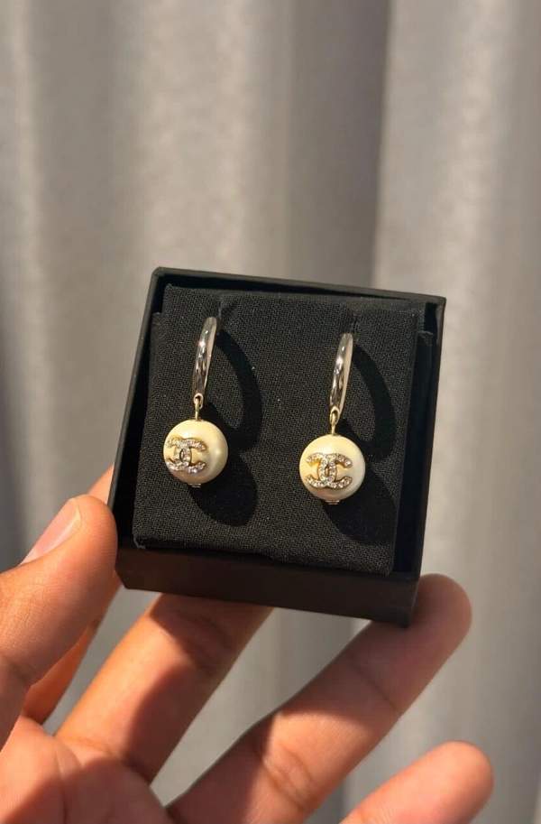 Chanel Pearl & Crystal CC Hoop Earrings