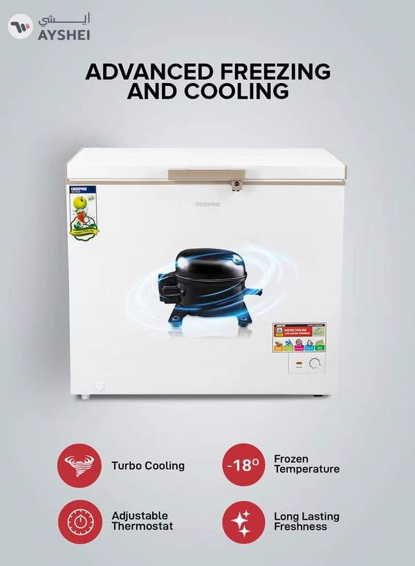 GEEPAS 300L Gross/260L Net Capacity Freestanding Chest Freezer With Compressor Swith Off Function, LED Light, Lock & Key, High-Efficiency Monolithic Foaming, 2 Food Basket, Adjustable Thermostat 350 L 155 W GCF3006WAH White