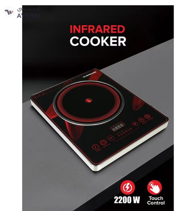 Olsenmark Digital Control Electric Infrared Cooker, Single Cooking Hob, Burner With Adjustable Temperature, Energy Saving/ Touch Control, 20 Settings, Stainless Steel Body and Tempered Glass Panel, 2 Years Warranty 2200 W OMIC2092M Black/Red