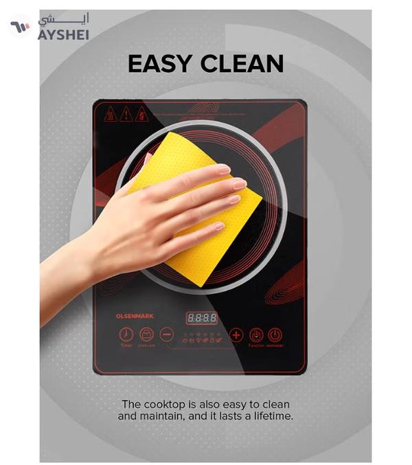 Olsenmark Digital Control Electric Infrared Cooker, Single Cooking Hob, Burner With Adjustable Temperature, Energy Saving/ Touch Control, 20 Settings, Stainless Steel Body and Tempered Glass Panel, 2 Years Warranty 2200 W OMIC2092M Black/Red