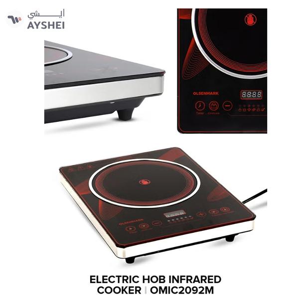 Olsenmark Digital Control Electric Infrared Cooker, Single Cooking Hob, Burner With Adjustable Temperature, Energy Saving/ Touch Control, 20 Settings, Stainless Steel Body and Tempered Glass Panel, 2 Years Warranty 2200 W OMIC2092M Black/Red