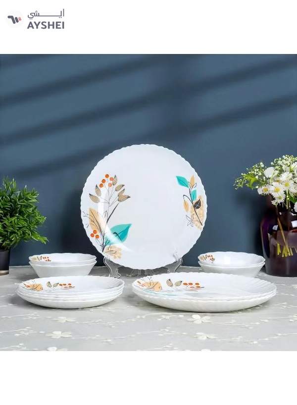 Delcasa DC3304 Tropical Tranquility Opalware Dinner Set 12-Pieces, White