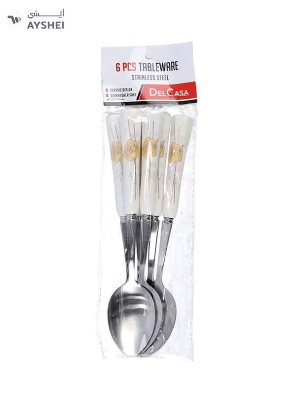 DELCASA 6-Piece Dinner Spoon Set White/Yellow