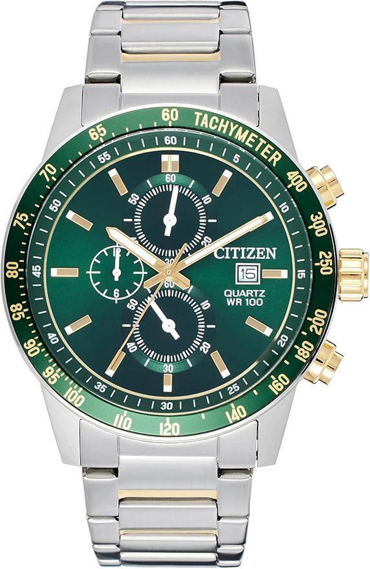 Citizen Chronograph Quartz Green Dial Stainless Steel Men's Watch AN3689-55X-0-portrait