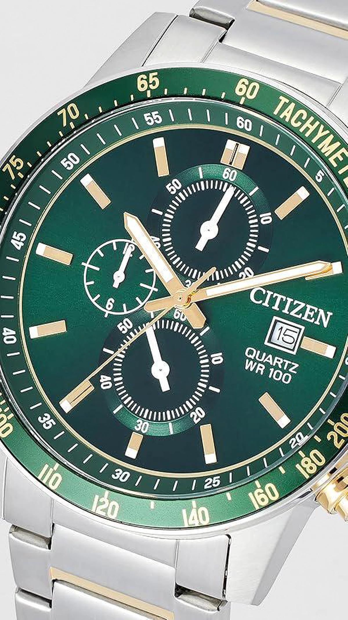 Citizen Chronograph Quartz Green Dial Stainless Steel Men's Watch AN3689-55X-3-3