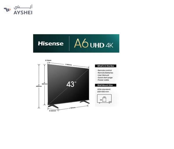 Hisense 43 Inch 4K Full Smart TV 43A61N Black