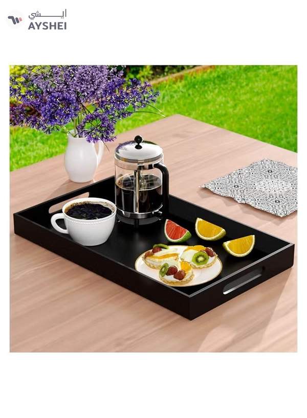 Eworld Black Serving Tray with Handles for Coffee, Tea, Snacks and Decorative Storage