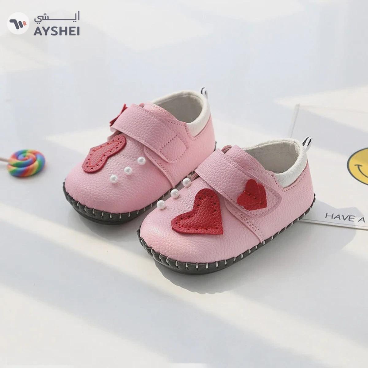 Babyqlo Cute Heart and Pearl Shoes for Infants - Pink-0-portrait