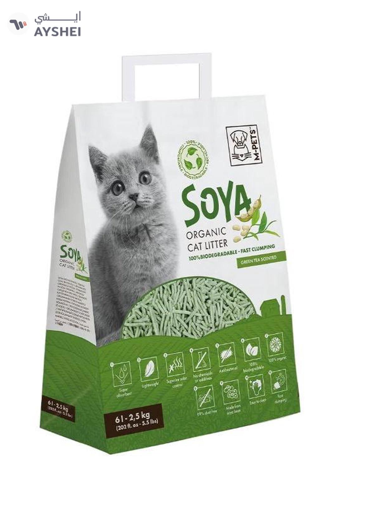 M-PETS Soya Organic Cat Litter Green Tea Scented 6 L – 100% Biodegradable-0-0