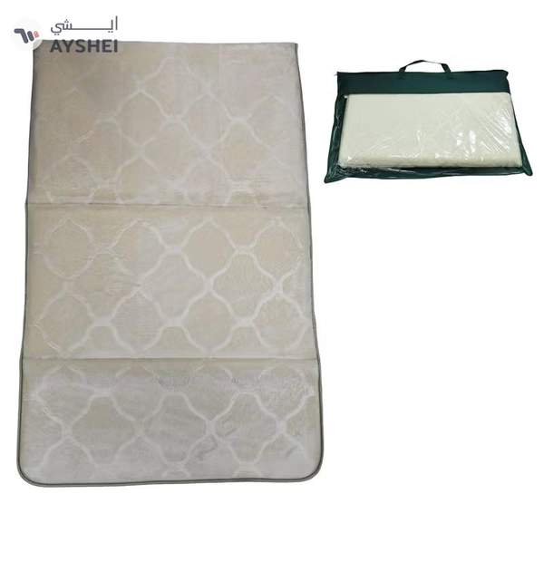 Yuwell Foldable Prayer Mat with Back Support & Carrying Bag, 2-in-1 Prayer Rug Sajadah, Anti-Slip Islamic Salah Mat Soft Velvet Mat 110×65CM for Men & Women, Portable Ramadan & Eid Gift Beige