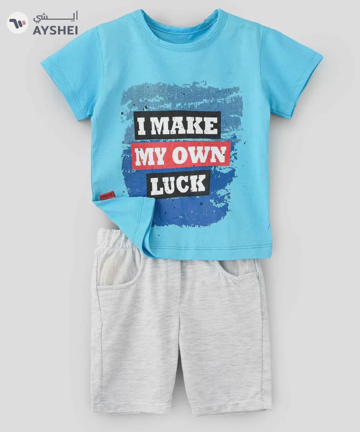Babyqlo I Make My Own Luck Quoted T-Shirt & Shorts Set - Blue-0-0