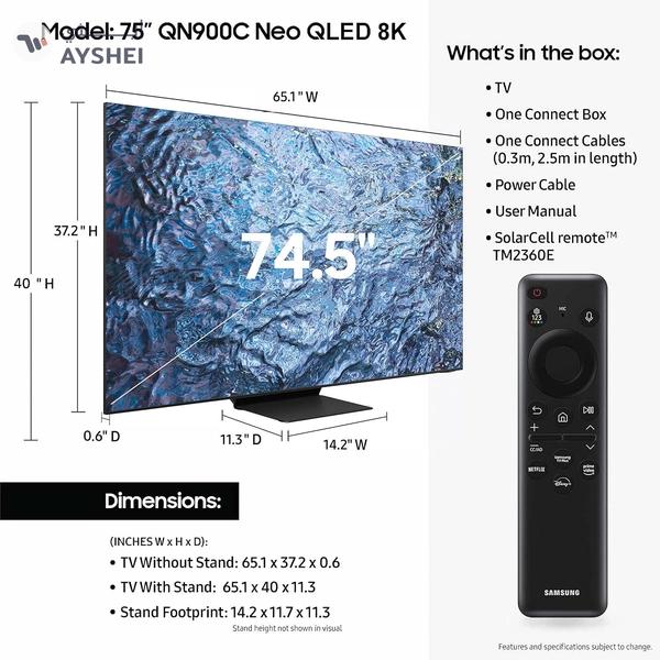 SAMSUNG 75-Inch Class Neo QLED 8K QN900C Series Mini LED Quantum HDR Smart TV with Infinity Screen, Dolby Atmos, Object Tracking Sound Pro, Alexa Built-in (QN75QN900C, 2023 Model)