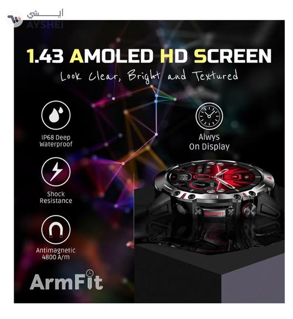 ARMFIT Hulk Smartwatch For Men, AMOLED Always On Display Bluetooth Calling Waterproof Fitness Watches Compatible With Android iOS Black