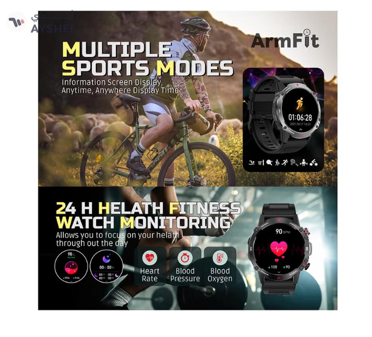 ARMFIT Hulk Smartwatch For Men, AMOLED Always On Display Bluetooth Calling Waterproof Fitness Watches Compatible With Android iOS Black-4-4