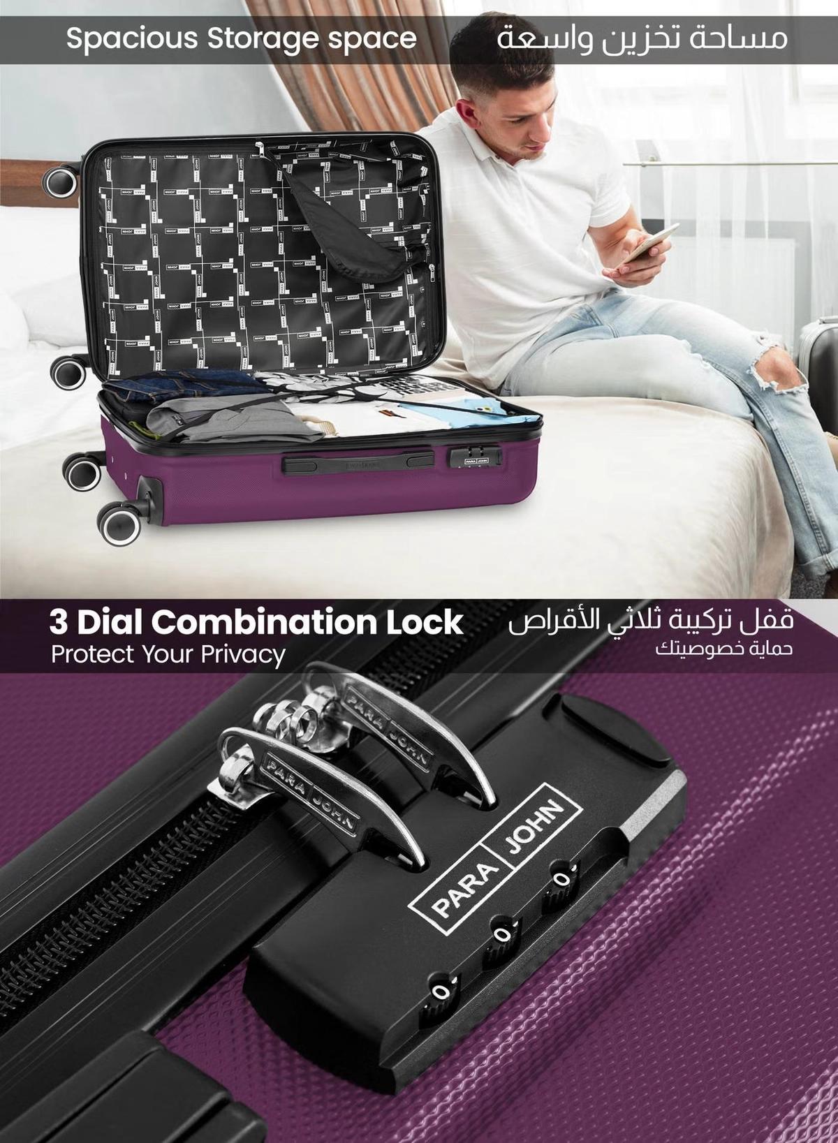 PARAJOHN ABS Material 3-Piece Hardsided Luggage Set Purple-6-6