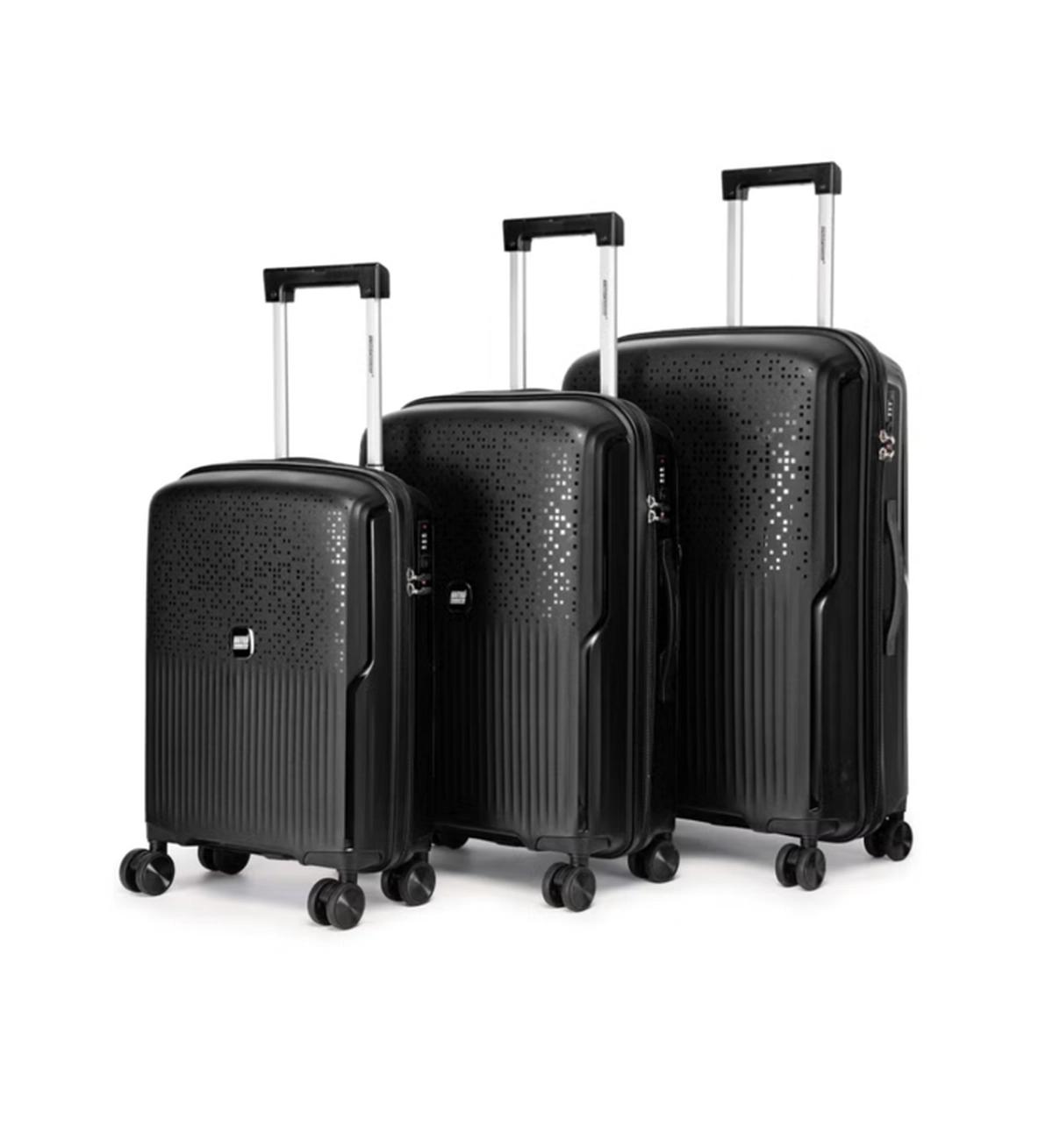 British Tourister 3 Piece Polypropylene Hard Side Spinner Luggage Trolley Set 20/24/28 Inch - Black-0-portrait