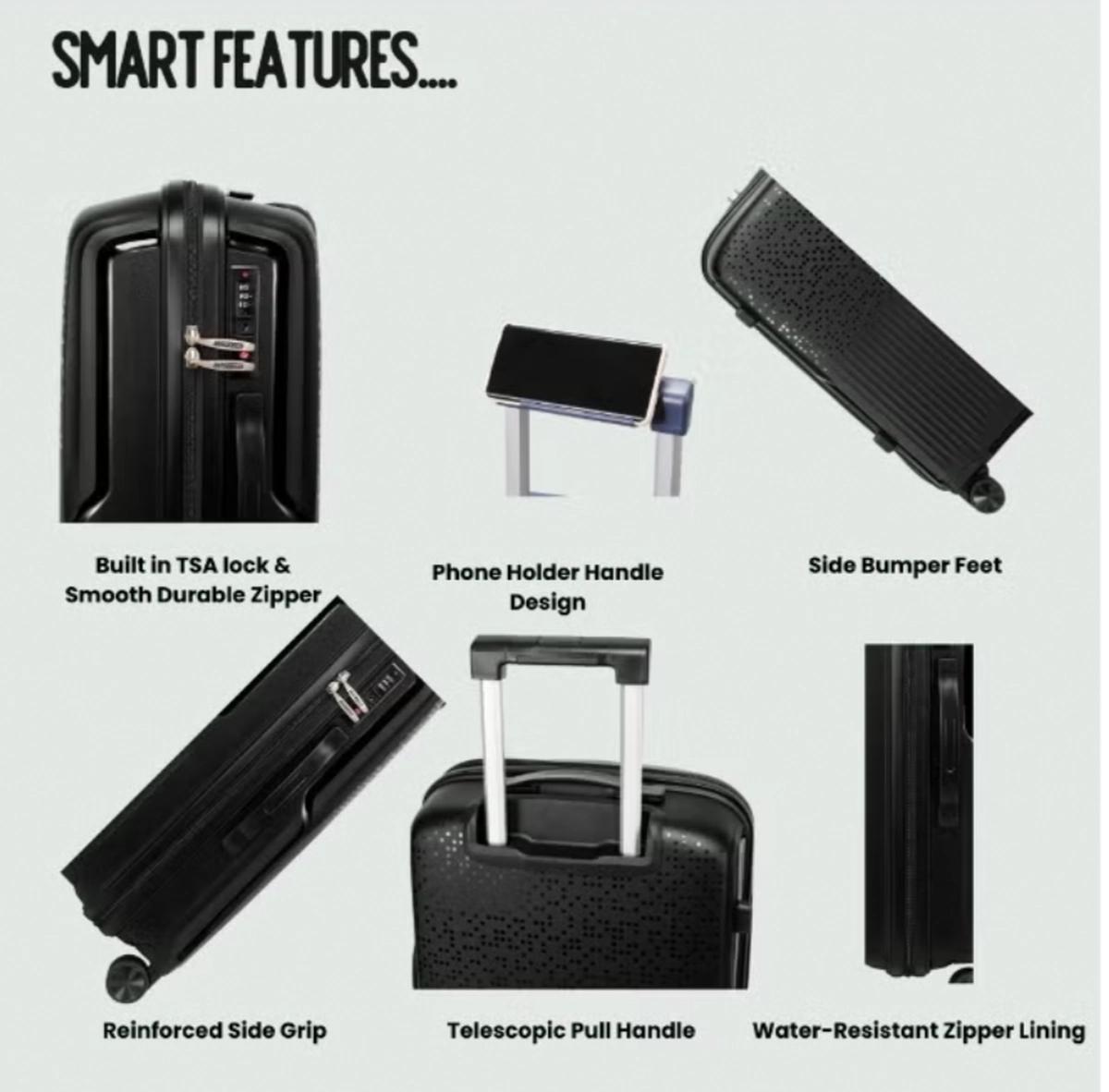 British Tourister 3 Piece Polypropylene Hard Side Spinner Luggage Trolley Set 20/24/28 Inch - Black-4-4