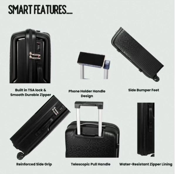 British Tourister 3 Piece Polypropylene Hard Side Spinner Luggage Trolley Set 20/24/28 Inch - Black