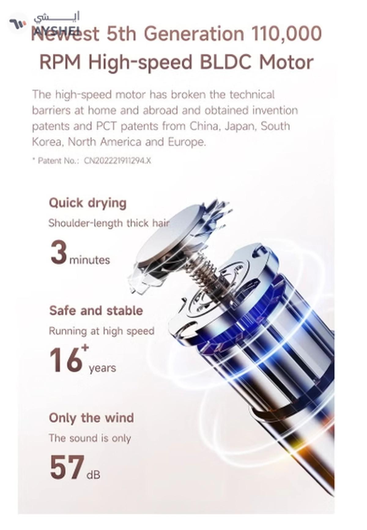 High Speed, Ultra Silent Hair Dryer, 1800W And 110,000 RPM - Gold Color OHD-1-5-5