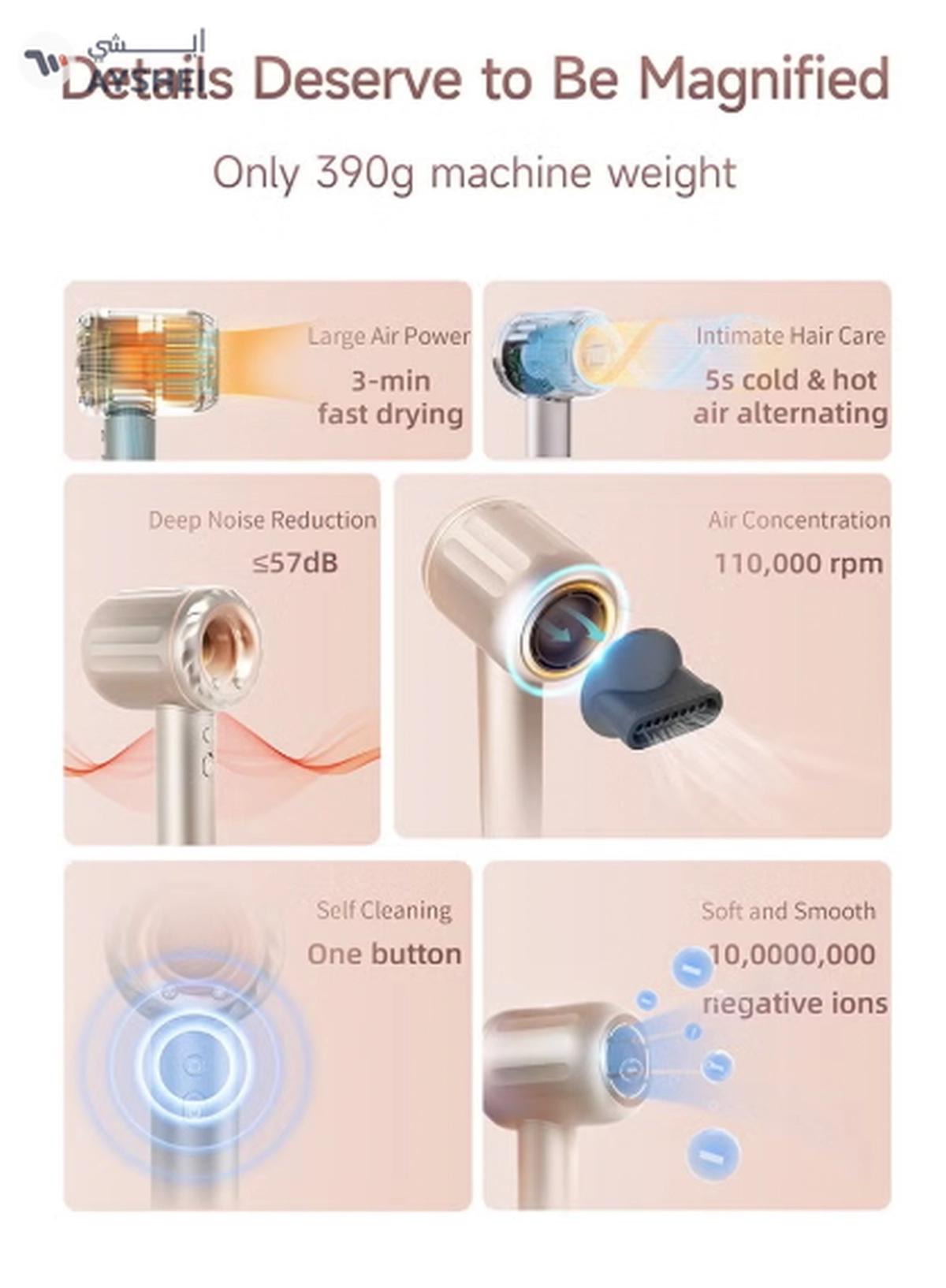 High Speed, Ultra Silent Hair Dryer, 1800W And 110,000 RPM - Gold Color OHD-1-7-7