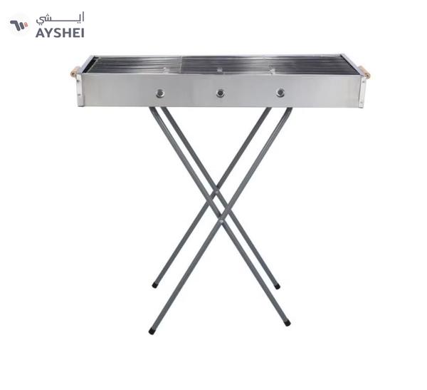 Royalford RF10366 Foldable Stainless Steel BBQ Stand with Grill| Portable Charcoal Barbecue |Large Cooking Surface| Heat-Resistant & Easy to Carry for Camping, Picnic etc