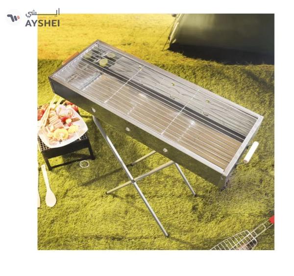 Royalford RF10366 Foldable Stainless Steel BBQ Stand with Grill| Portable Charcoal Barbecue |Large Cooking Surface| Heat-Resistant & Easy to Carry for Camping, Picnic etc