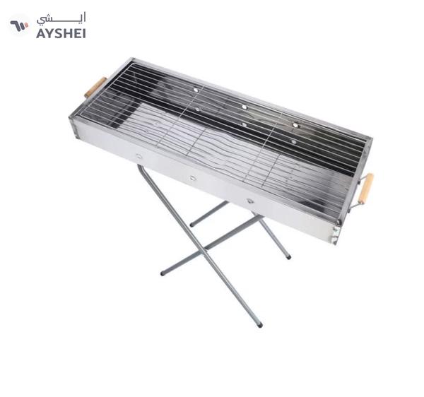 Royalford RF10366 Foldable Stainless Steel BBQ Stand with Grill| Portable Charcoal Barbecue |Large Cooking Surface| Heat-Resistant & Easy to Carry for Camping, Picnic etc