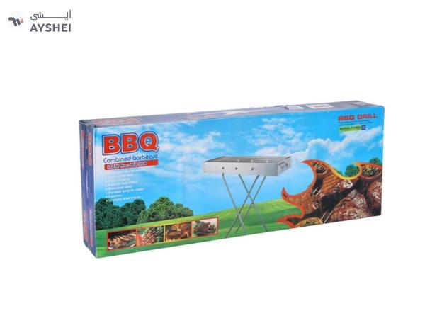 Royalford RF10366 Foldable Stainless Steel BBQ Stand with Grill| Portable Charcoal Barbecue |Large Cooking Surface| Heat-Resistant & Easy to Carry for Camping, Picnic etc