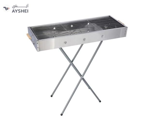 Royalford RF10366 Foldable Stainless Steel BBQ Stand with Grill| Portable Charcoal Barbecue |Large Cooking Surface| Heat-Resistant & Easy to Carry for Camping, Picnic etc