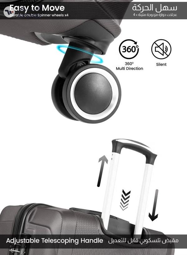 PARAJOHN Cabin Size Lightweight ABS Hardside Spinner Luggage Trolley -20 Inch | Carrying 10KG 8 Wheel Hardshell Suitcase-Grey