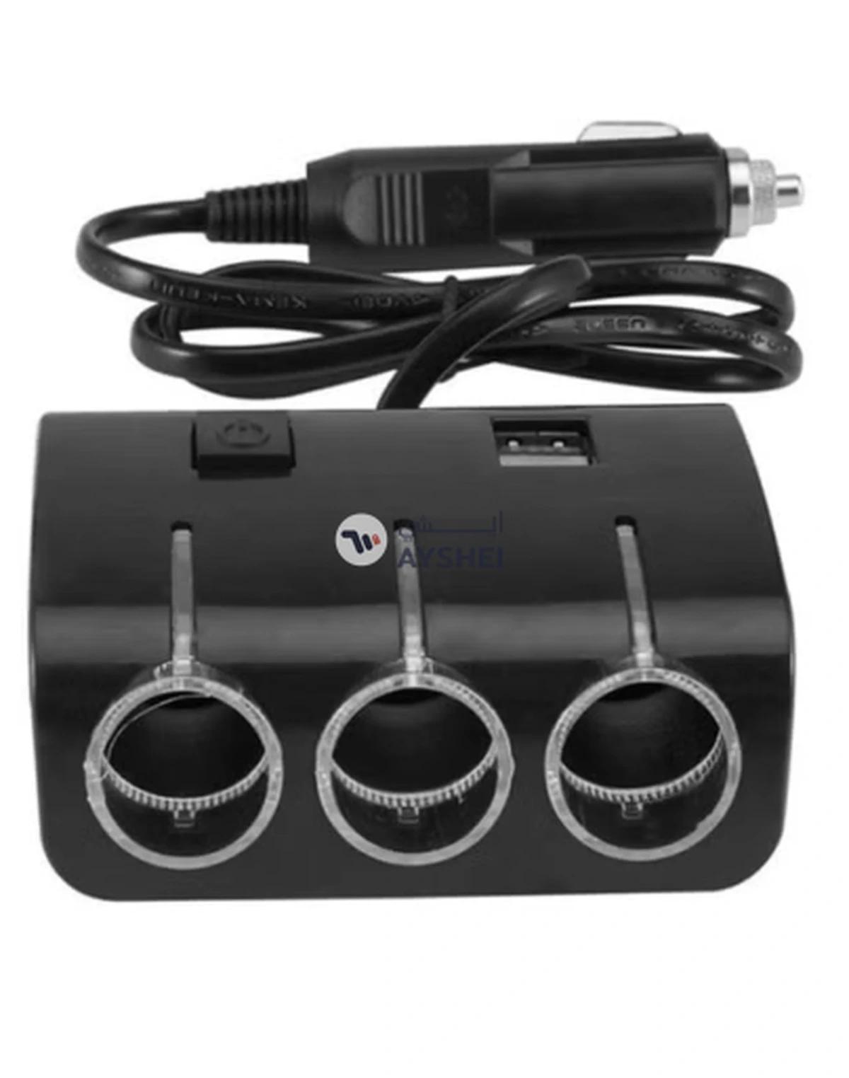 OUTAD Dual USB Car Charger With Multi Socket Cigarette Lighter Black-0-0