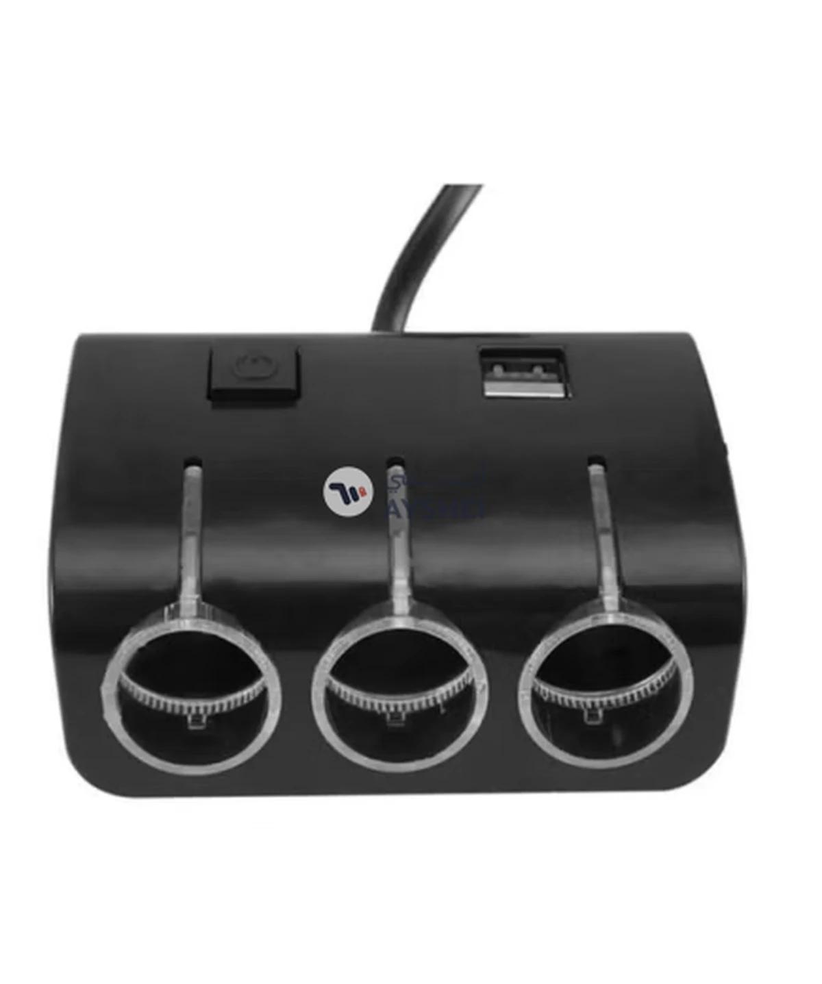 OUTAD Dual USB Car Charger With Multi Socket Cigarette Lighter Black-1-1