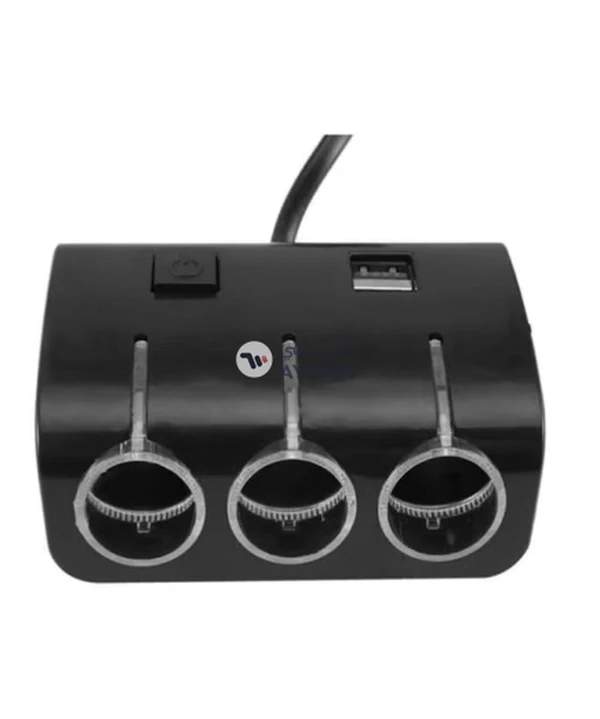 OUTAD Dual USB Car Charger With Multi Socket Cigarette Lighter Black