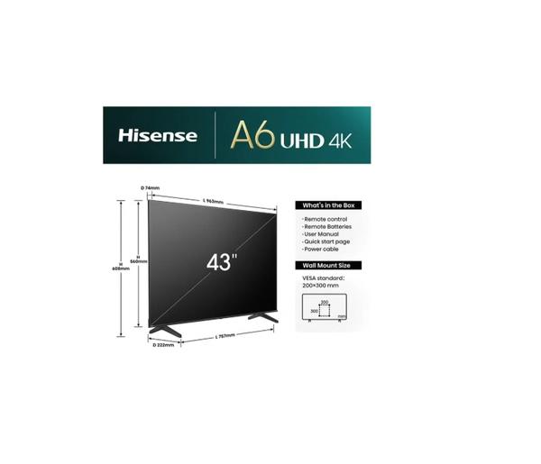 Hisesnse 43 Inch 4K Full Smart TV 43A61N Black