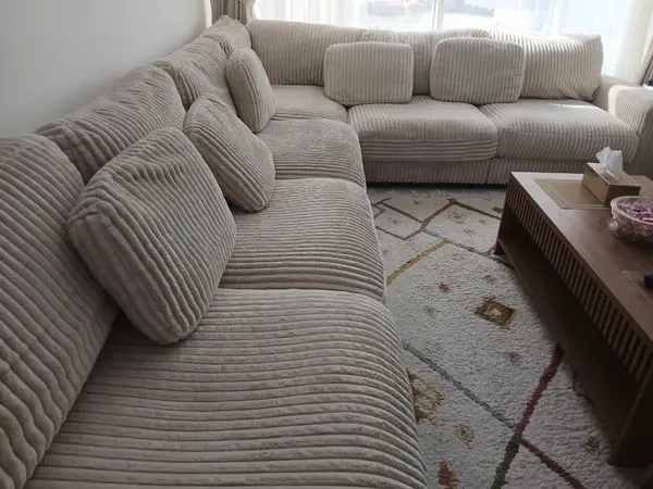 Comfortable Beige Corduroy L-Shape Sectional Sofa