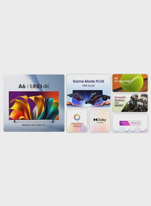 Hisense 58 Inch 4K AI Upscale UHD Smart TV | 60Hz | Precision Colour | Dolby Vision | Game Mode PLUS | VIDAA Smart TV | Voice Control | Model 2024 | 58A6N Black