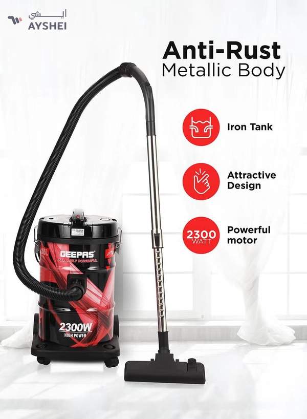 GEEPAS Drum Vacuum Cleaner With 25 L Dust Bag Capacity/Dry And Blow Function/Adjustable Suction Power And Multi-Filtration System/Dust Full Indicator & Perfect For Home, Apartments, Offices & Malls 2300 W GVC2598N Grey/Black