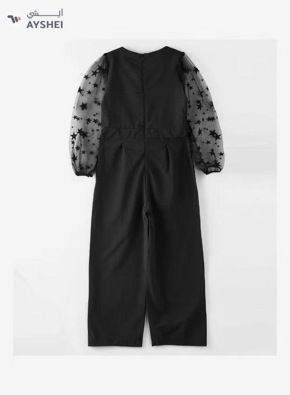 HASHQLO Pearl Belt With Star Embellished Full Length Jumpsuit Black/Grey-1-1