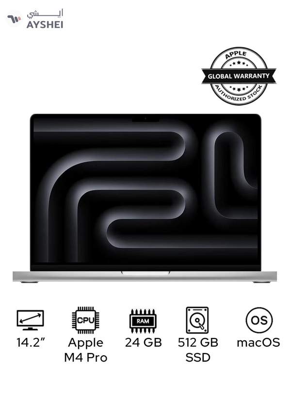 Apple MacBook Pro MX2E3 Liquid XDR Retina 14-Inch Display, M4 Pro Chip 12-Core CPU 16-Core GPU Processor/24GB RAM/512GB SSD/macOS English/Arabic Silver