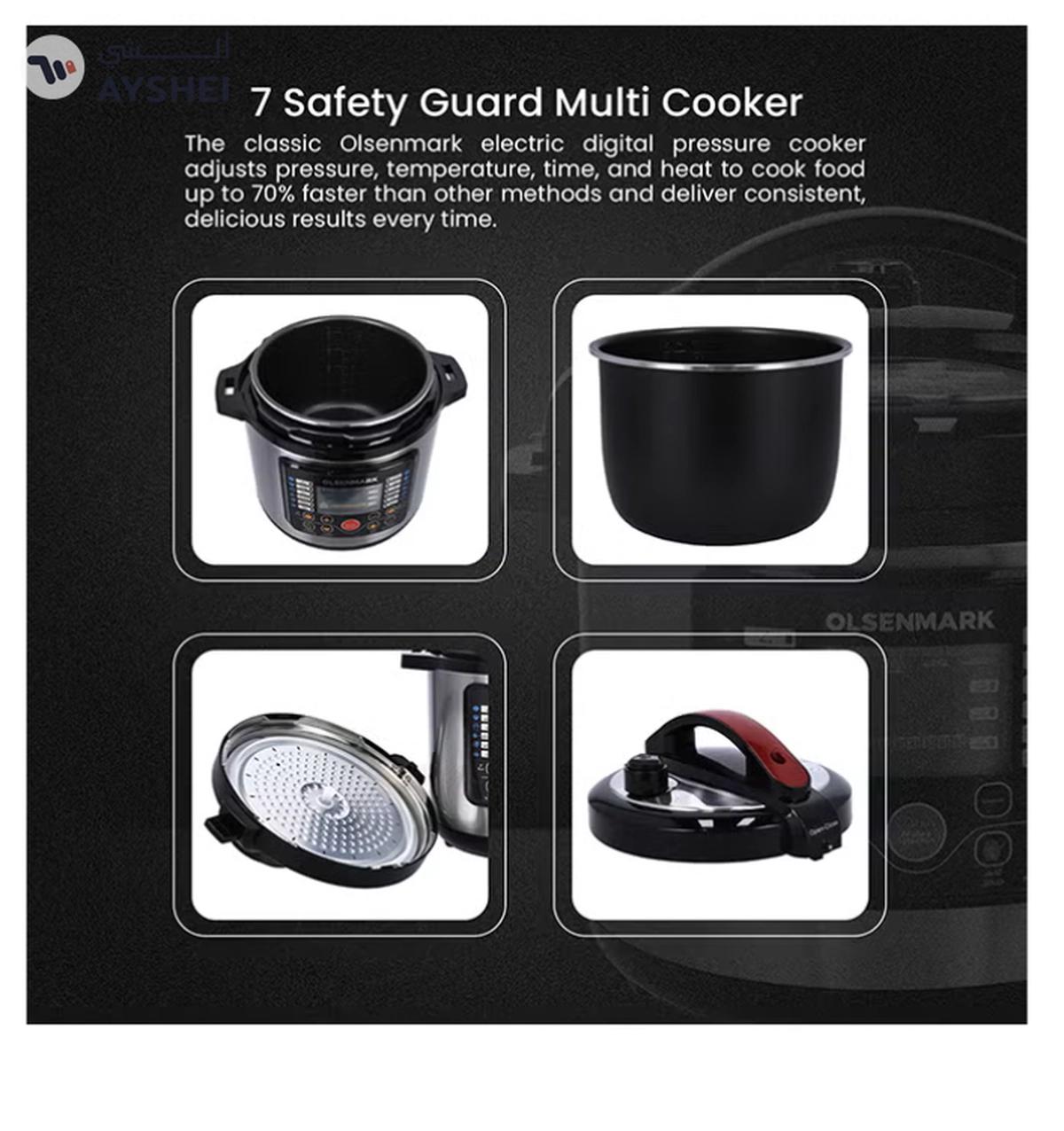 Olsenmark Electric Digital Pressure Cooker steamer OMMC2436, 6L capacity with 1000W Power, Multi-Function Cooking, Digital Timer Control, Non-Stick Inner Pot, Stainless Steel Body, One Touch Cooking, 24-Hours keep Warm 6 L 1000 W OMMC2436 Multicolour-4-4