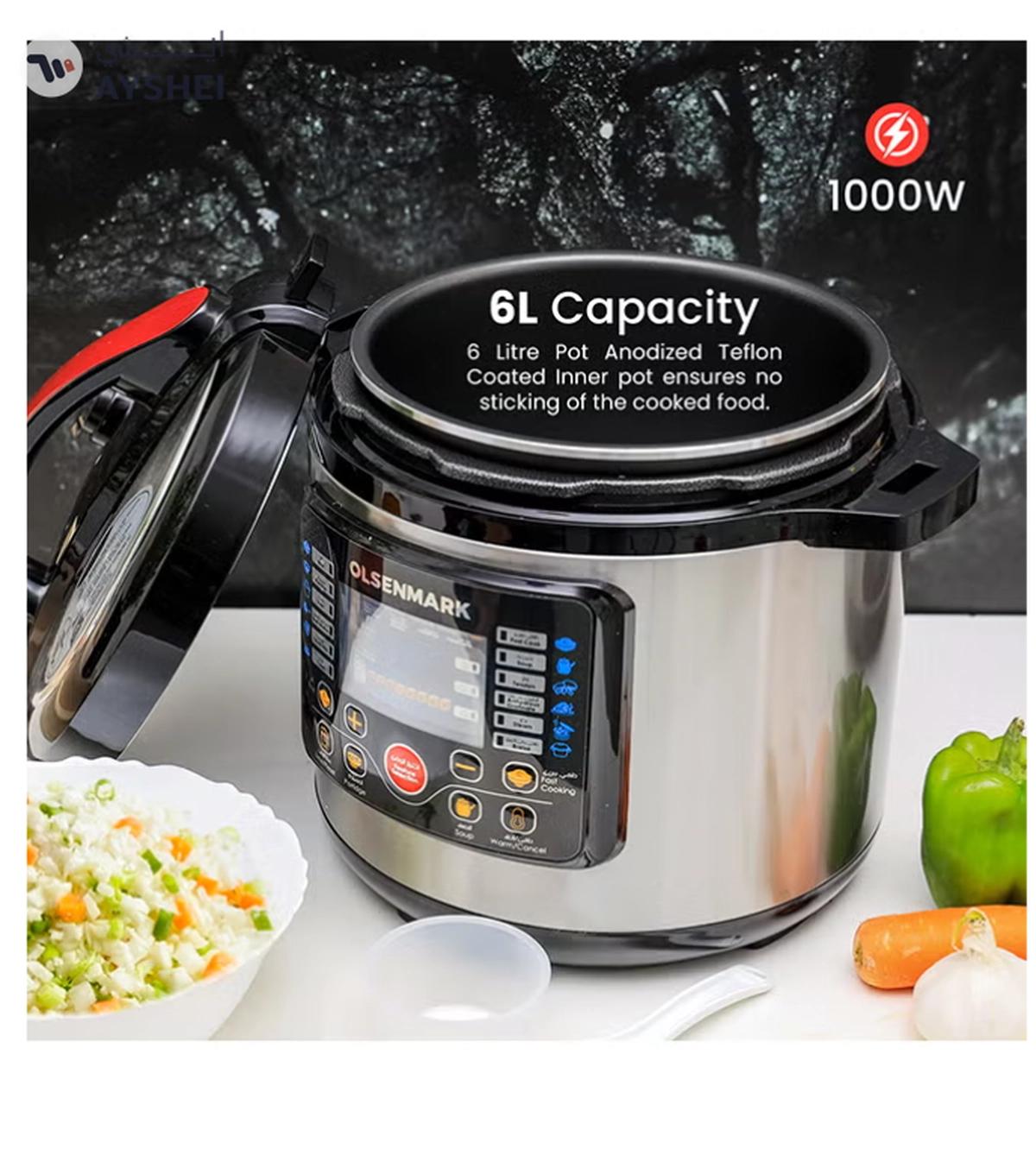 Olsenmark Electric Digital Pressure Cooker steamer OMMC2436, 6L capacity with 1000W Power, Multi-Function Cooking, Digital Timer Control, Non-Stick Inner Pot, Stainless Steel Body, One Touch Cooking, 24-Hours keep Warm 6 L 1000 W OMMC2436 Multicolour-0-portrait