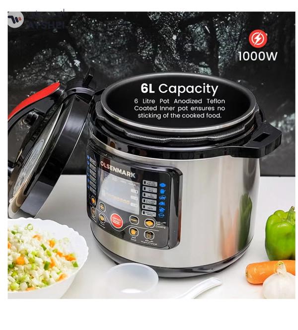 Olsenmark Electric Digital Pressure Cooker steamer OMMC2436, 6L capacity with 1000W Power, Multi-Function Cooking, Digital Timer Control, Non-Stick Inner Pot, Stainless Steel Body, One Touch Cooking, 24-Hours keep Warm 6 L 1000 W OMMC2436 Multicolour