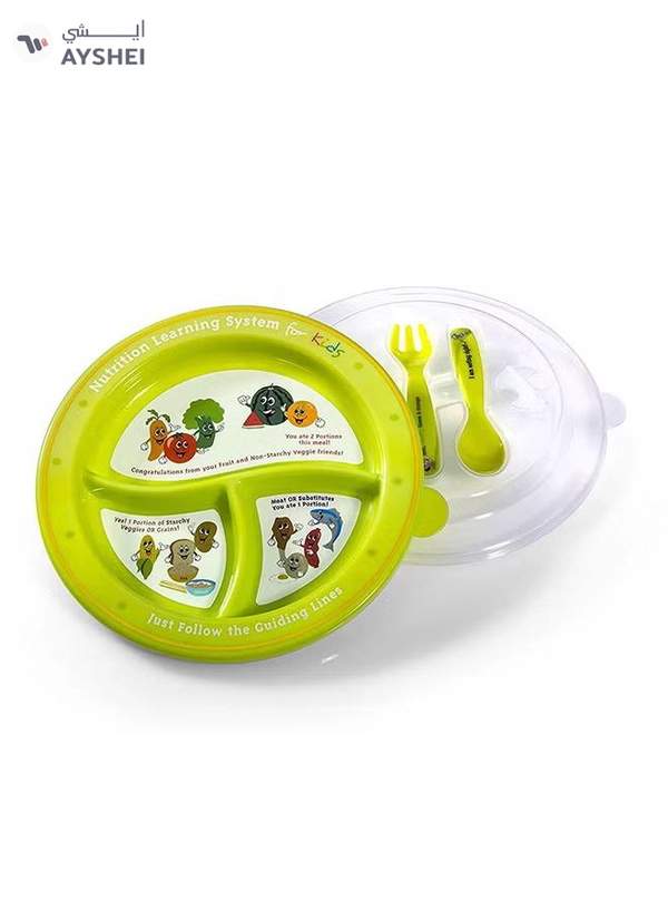 Precise Portions Set Of 3 Kids Nutrition Learning Plates Green/White 0.8kg